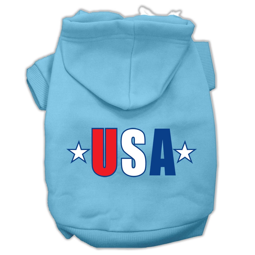 A soft and warm pet hoodie featuring a USA Star design, suitable for both dogs and cats, showcasing its durable double-stitched construction.
