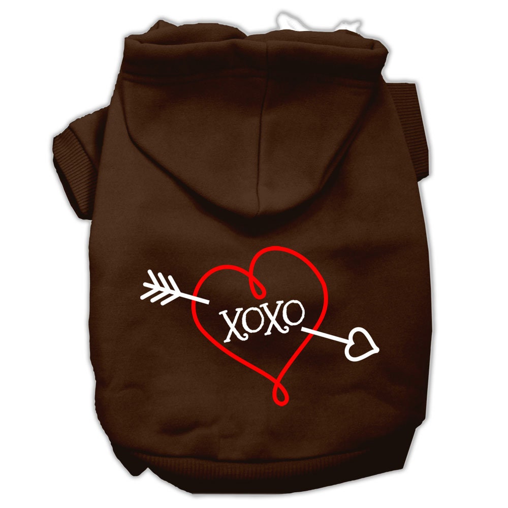 A cozy pet hoodie for dogs and cats, featuring a stylish 'XOXO' screen print, made from a soft cotton-polyester blend.
