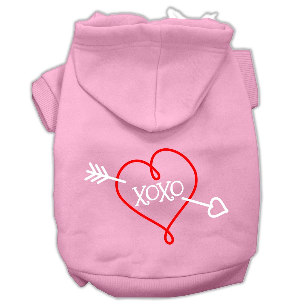 A cozy pet hoodie for dogs and cats, featuring a stylish 'XOXO' screen print, made from a soft cotton-polyester blend.