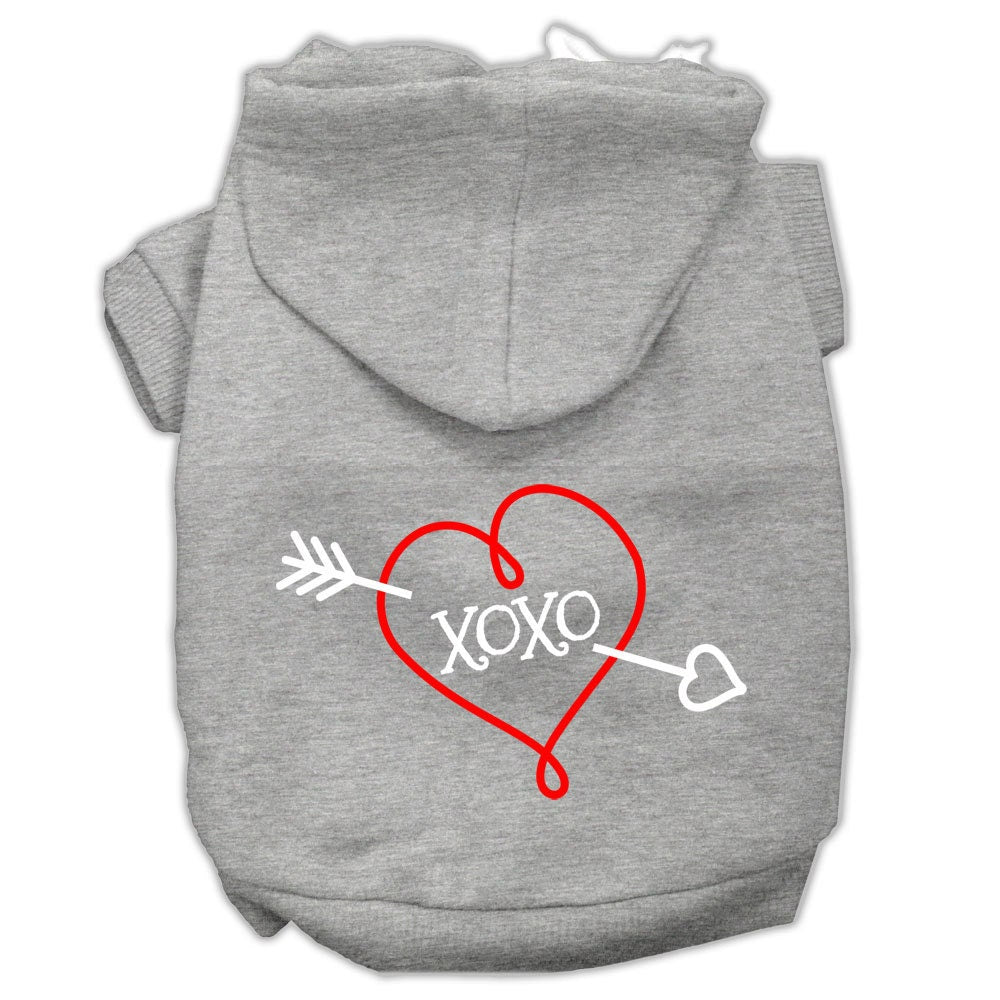 A cozy pet hoodie for dogs and cats, featuring a stylish 'XOXO' screen print, made from a soft cotton-polyester blend.