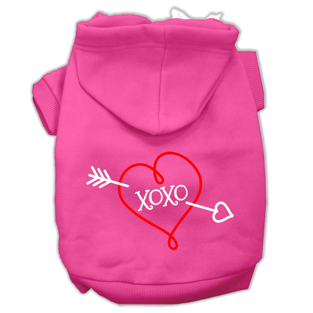 A cozy pet hoodie for dogs and cats, featuring a stylish 'XOXO' screen print, made from a soft cotton-polyester blend.