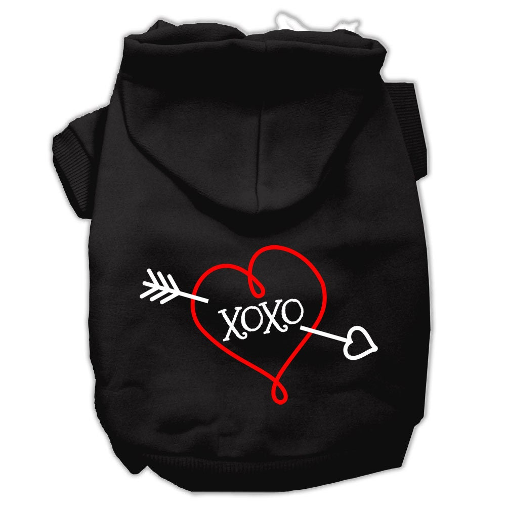 A cozy pet hoodie for dogs and cats, featuring a stylish 'XOXO' screen print, made from a soft cotton-polyester blend.
