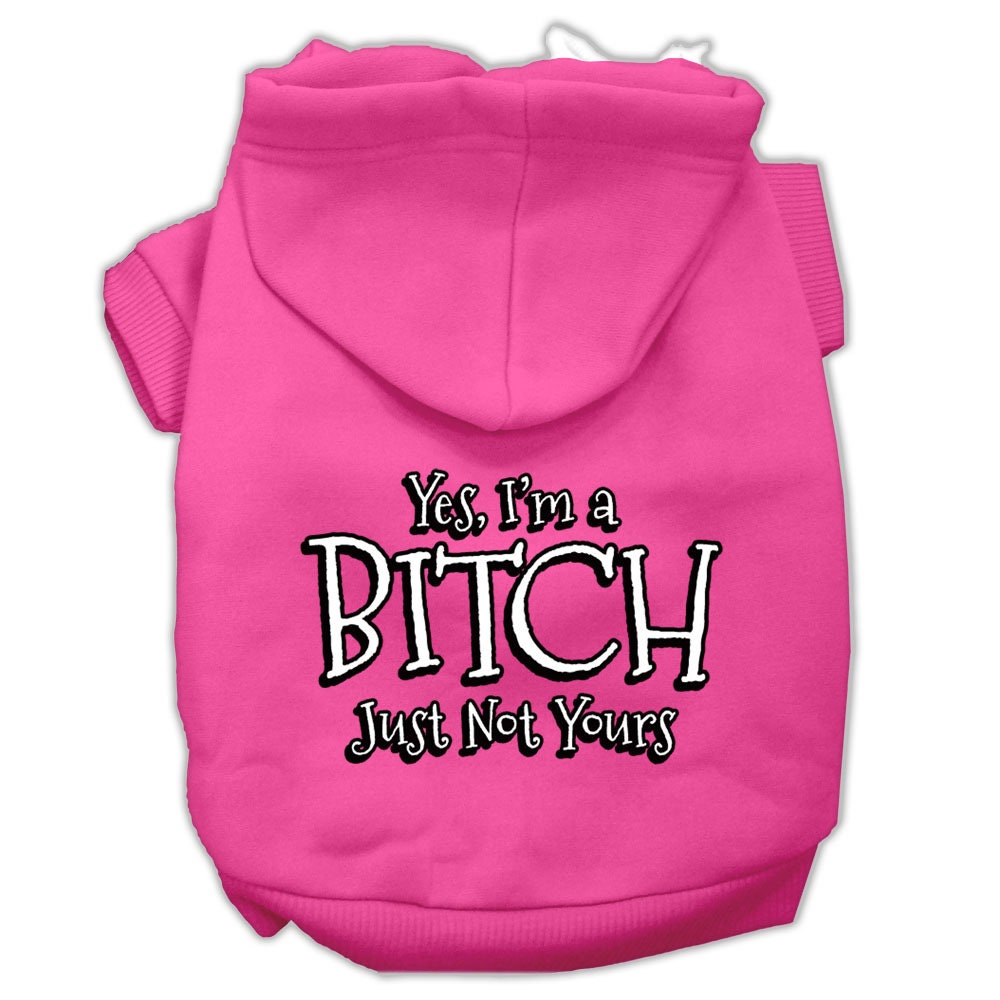 A cozy pet hoodie for dogs and cats, featuring the humorous text 'Yes, I'm A Bitch, Just Not Yours' in a stylish design.