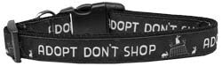 Durable nylon collar and leash for pets featuring 'Adopt Don't Shop' design, suitable for dogs and cats.
