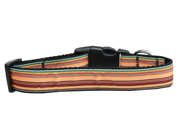 Pet dog and cat nylon collar or leash featuring autumn stripes design, showcasing vibrant colors and durable construction.