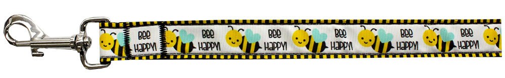 A colorful 'Bee Happy' nylon collar and leash set for dogs and cats, featuring a vibrant design and durable construction.
