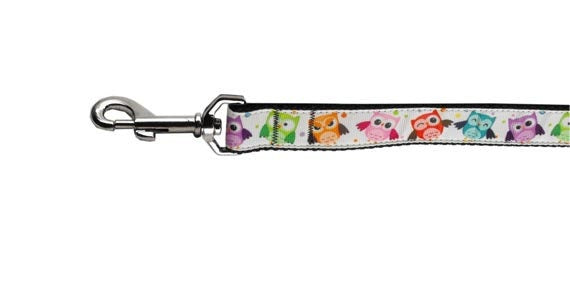 Colorful nylon collar and leash for pets featuring a bright owl design, suitable for dogs and cats.