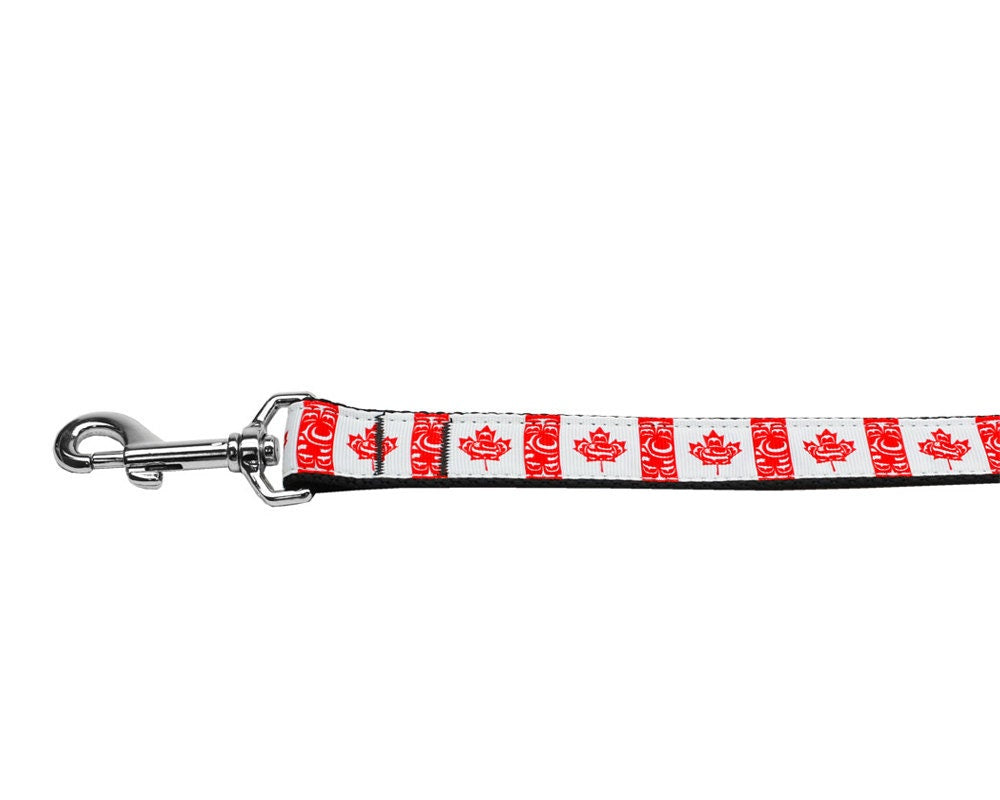 Stylish nylon collar and leash for pets featuring a Canadian Flag design in swirls, suitable for dogs and cats.