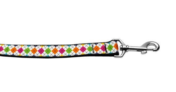 Colorful Argyle nylon collar and leash for dogs and cats, showcasing vibrant patterns and durable materials.