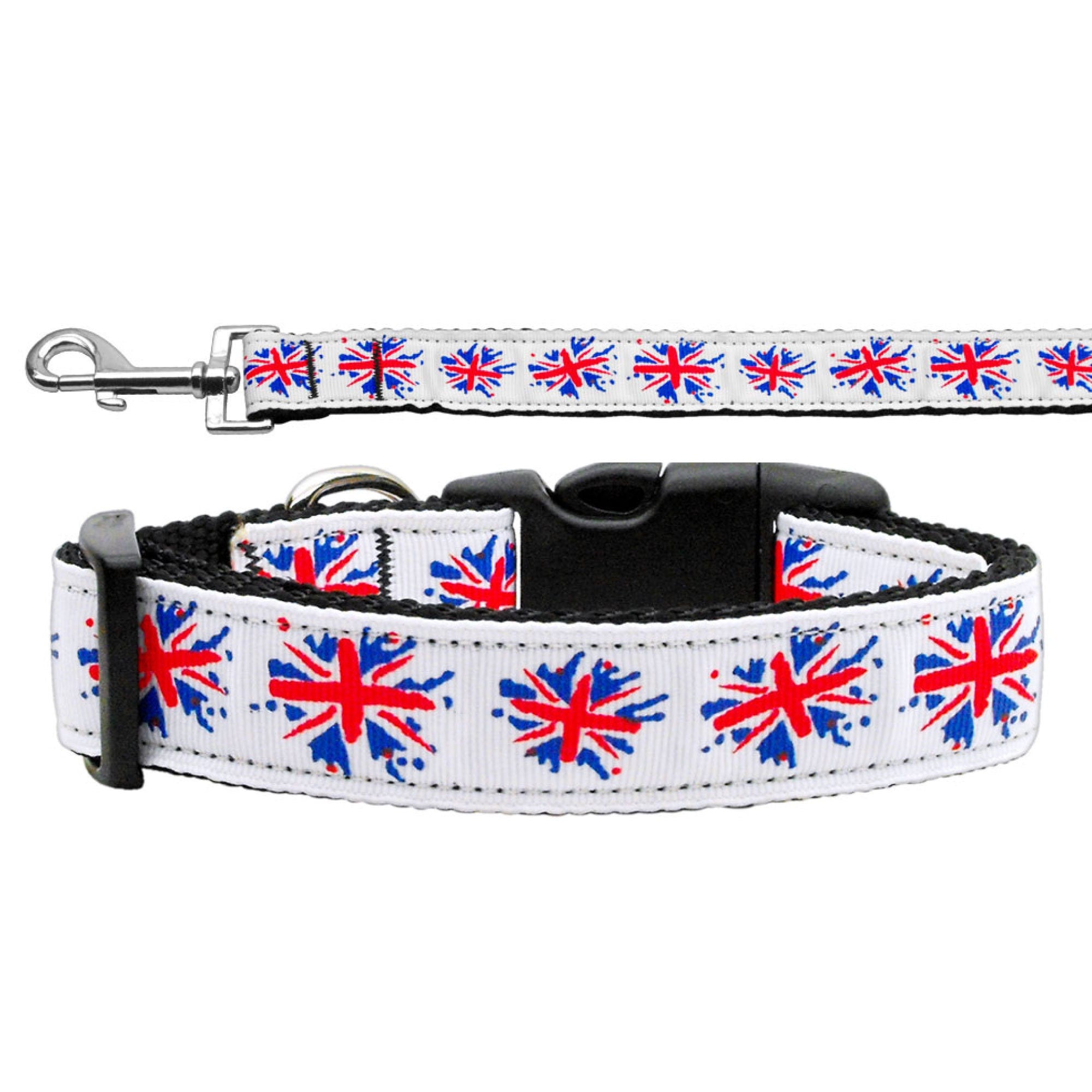 Stylish Pet Dog & Cat Nylon Collar or Leash featuring Graffiti Union Jack design, made from durable military-grade nylon.