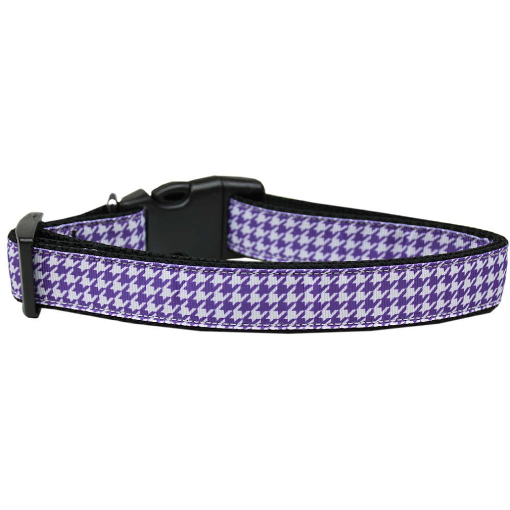 Houndstooth Purple nylon collar and leash for pets, showcasing stylish design and durable material.