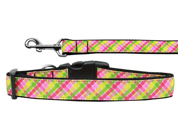 Lemondrop nylon collar and leash set for pets, featuring a stylish ribbon design and durable construction.