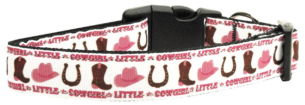 A stylish nylon collar and leash set for pets, featuring a fashionable cowgirl design, suitable for both dogs and cats.