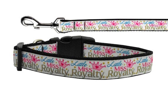 A stylish nylon collar and leash set for pets, featuring a royal design with high-quality ribbon and durable military-grade nylon.