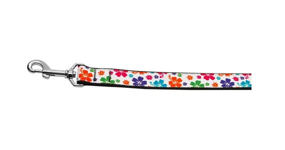 Multi-Colored Hawaiian Hibiscus nylon collar and leash for pets, showcasing vibrant floral design and durable construction.