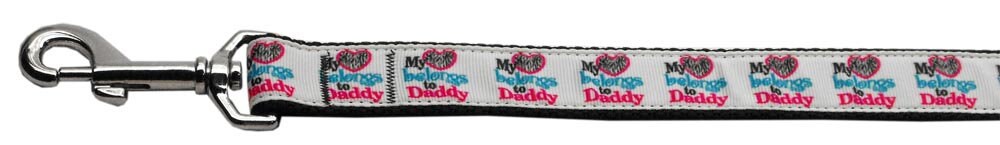 A stylish nylon collar and leash set for pets, featuring the phrase 'My Heart Belongs To Daddy', showcasing vibrant colors and durable design.
