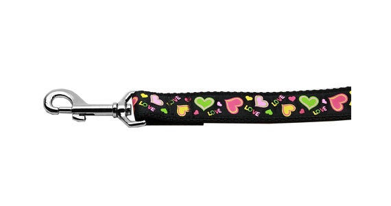A vibrant 'Neon Love' nylon collar and leash set for dogs and cats, showcasing a stylish design with military-grade durability.