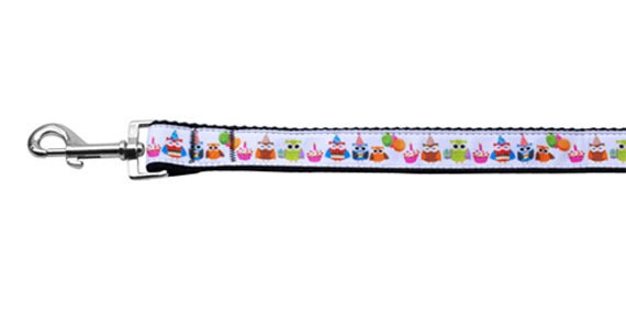 Colorful nylon collar and leash for pets featuring a playful 'Party Owls' design, showcasing durability and style.