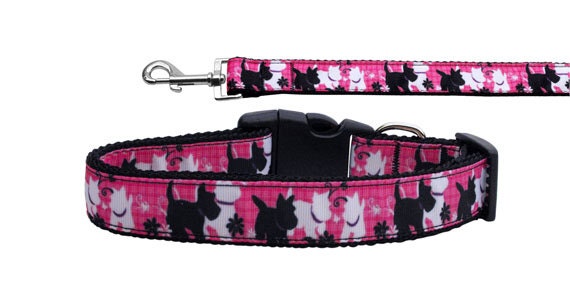 Stylish plaid nylon collar and leash for dogs and cats, showcasing durability and safety features.