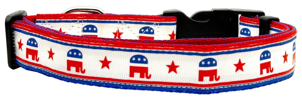 A stylish nylon collar and leash set for pets featuring Republican and Democrat designs, showcasing durability and fashion.