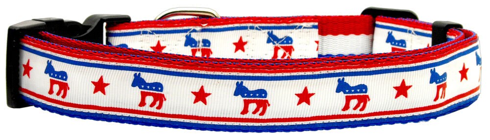 A stylish nylon collar and leash set for pets featuring Republican and Democrat designs, showcasing durability and fashion.
