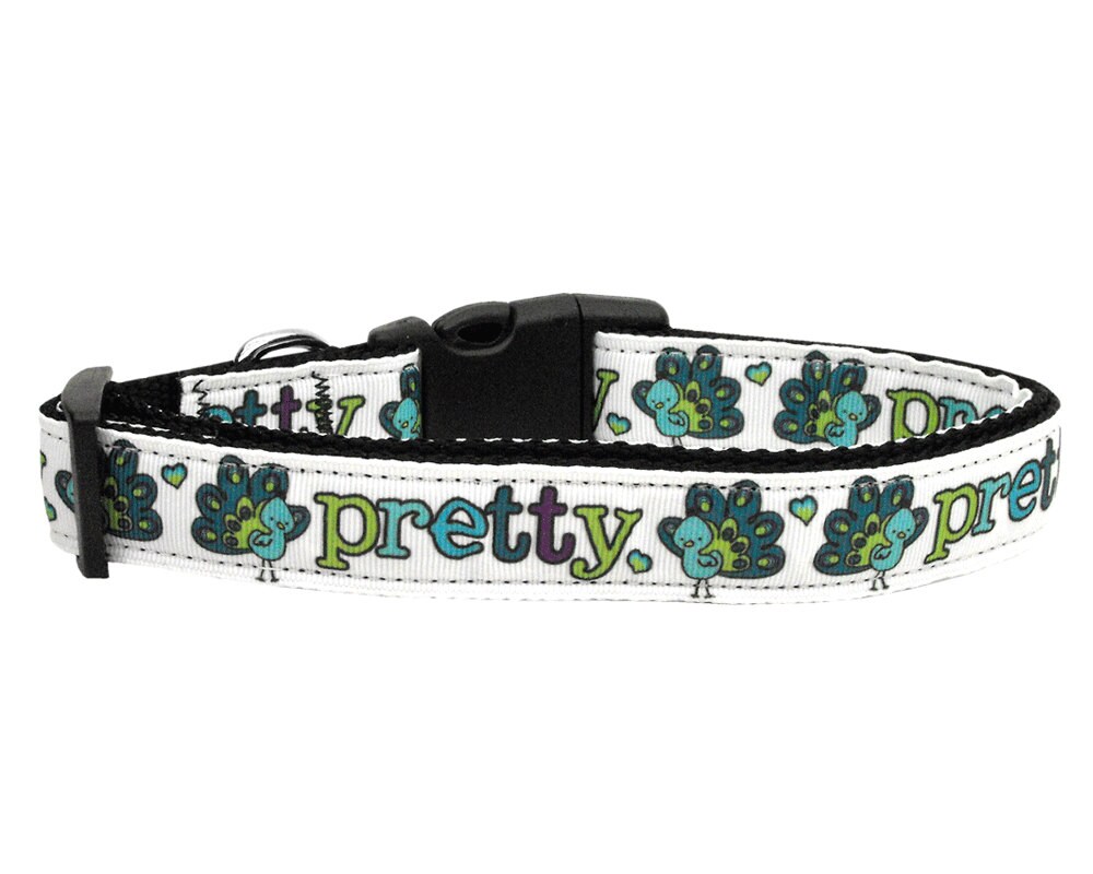 A vibrant nylon collar and leash set for pets featuring a peacock design, showcasing durability and style for dogs and cats.