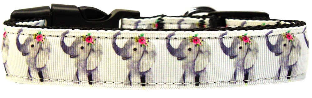 A stylish nylon collar and leash set featuring cute baby elephants, perfect for dogs and cats, showcasing vibrant colors and durable materials.