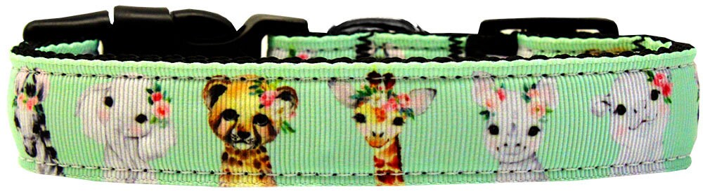 Colorful nylon collar and leash set for dogs and cats featuring a jungle theme design.