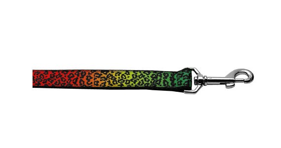 Colorful nylon collar and leash set for dogs and cats featuring a vibrant rainbow leopard design.