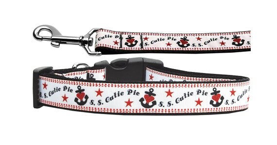 Stylish nylon collar and leash for pets, featuring a colorful ribbon design and adjustable buckles for comfort and safety.