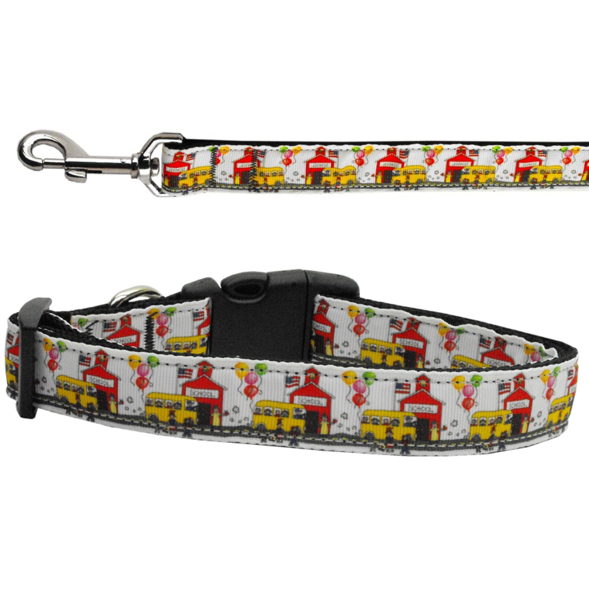 A stylish nylon collar and leash set for pets, featuring a colorful ribbon design, suitable for dogs and cats.