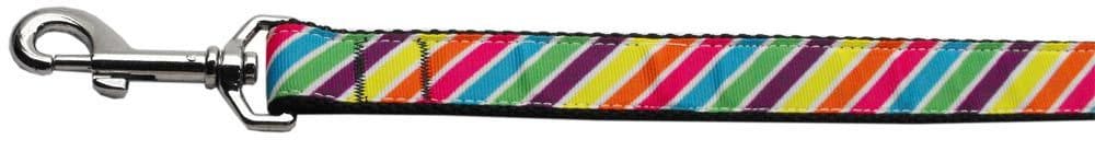 Striped Rainbow nylon collar and leash for dogs and cats, showcasing vibrant colors and durable design.
