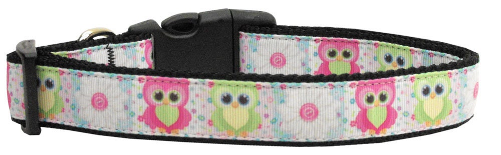 Colorful nylon collar and leash set featuring cute owl design, perfect for dogs and cats.
