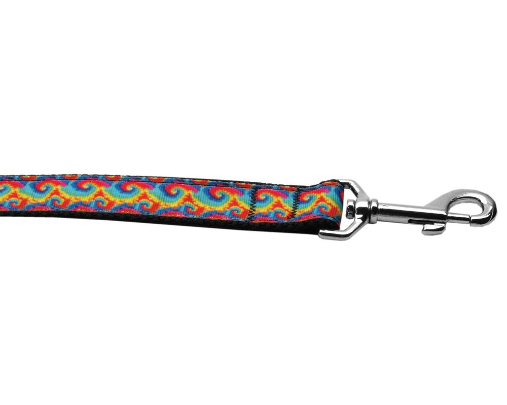 Colorful tie dye nylon collar and leash set for dogs and cats, showcasing vibrant patterns and durable materials.