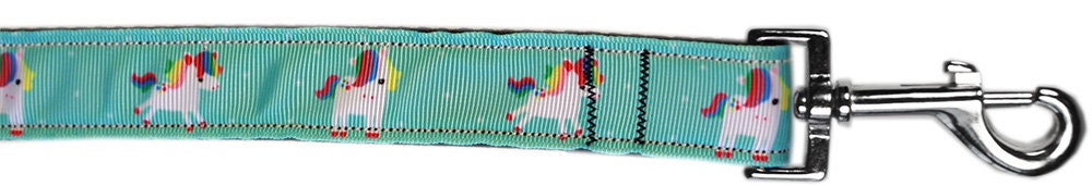 Colorful nylon collar and leash set for pets featuring a unicorn design, available in pink, blue, mauve, and aqua.