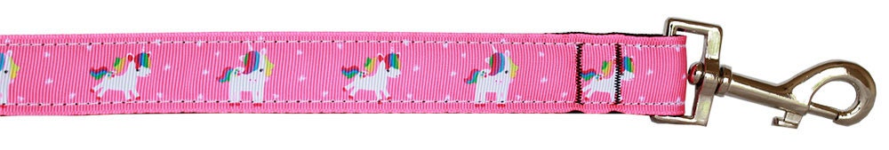 Colorful nylon collar and leash set for pets featuring a unicorn design, available in pink, blue, mauve, and aqua.