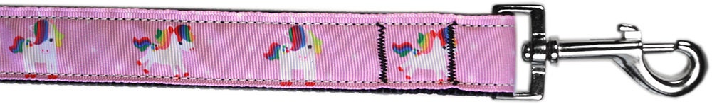 Colorful nylon collar and leash set for pets featuring a unicorn design, available in pink, blue, mauve, and aqua.