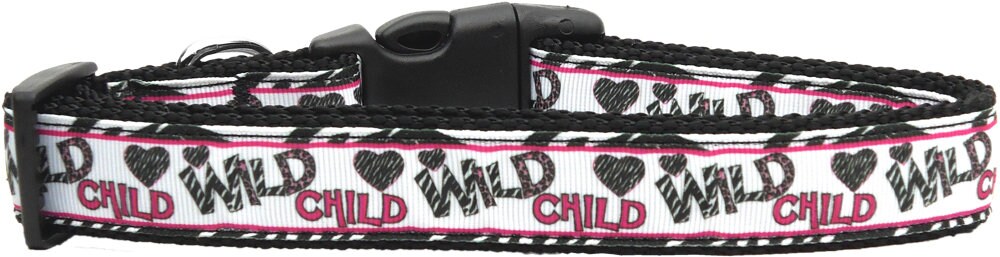 A stylish nylon collar and leash set for pets, featuring a vibrant 'Wild Child' design, made from durable military-grade nylon.