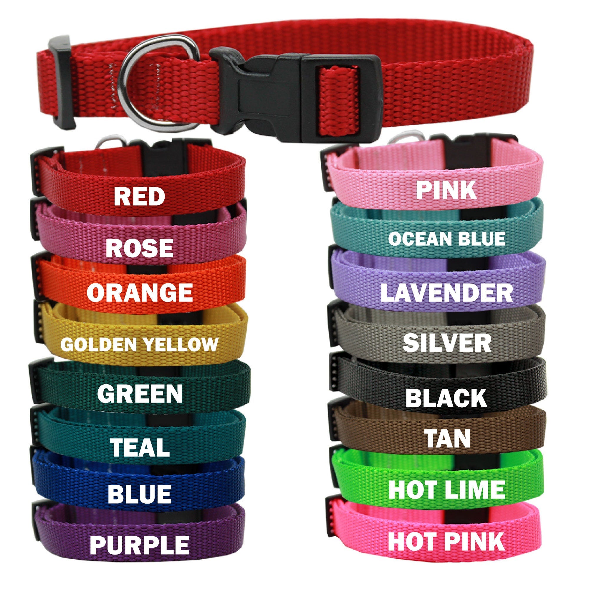 A stylish nylon collar for dogs and cats, featuring a durable design with a high-quality ribbon stitched on top, available in various sizes.