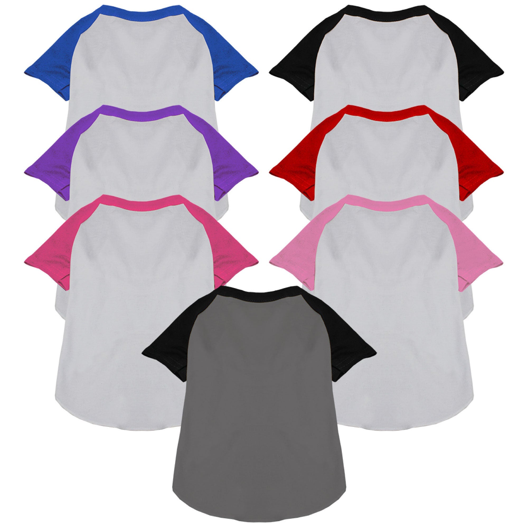 A soft and comfy raglan baseball shirt for dogs and cats, featuring a plain design suitable for customization.