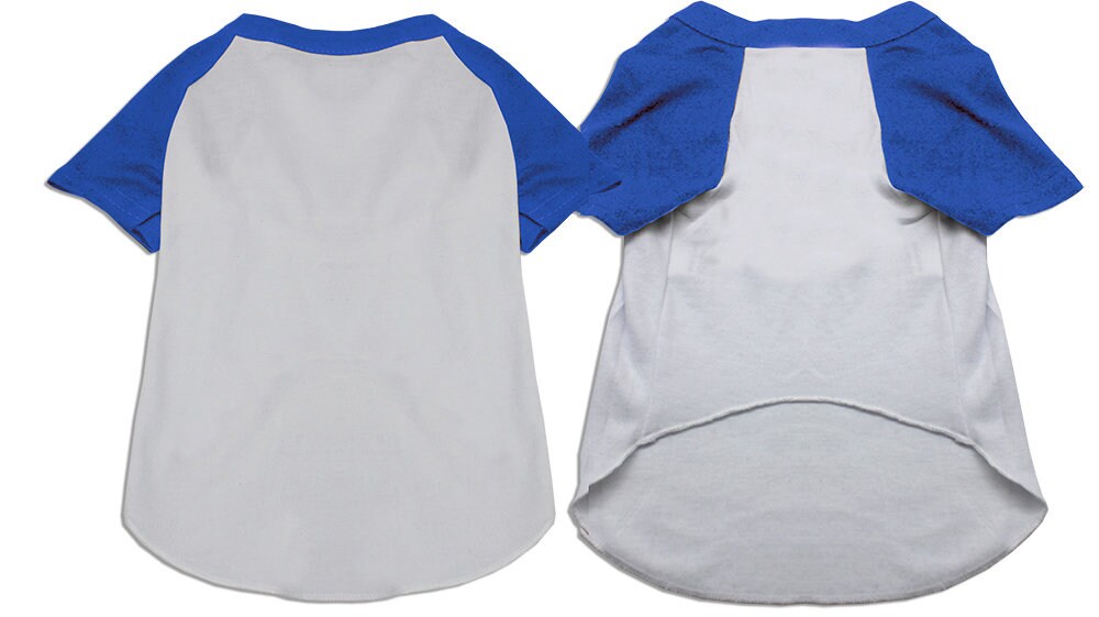 A soft and comfy raglan baseball shirt for dogs and cats, featuring a plain design suitable for customization.