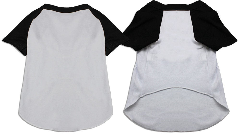 A soft and comfy raglan baseball shirt for dogs and cats, featuring a plain design suitable for customization.