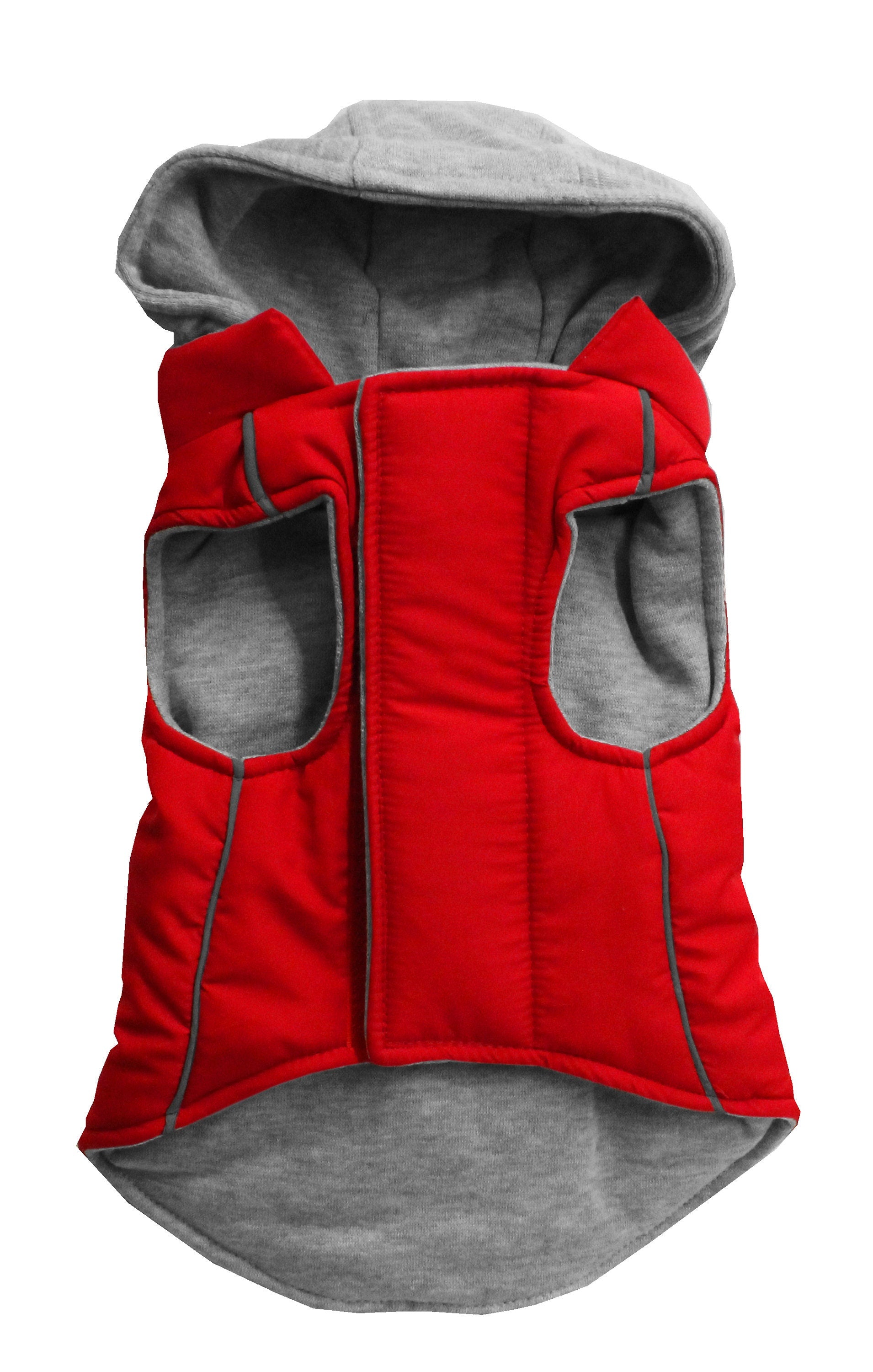 Reversible hooded coat for dogs and cats, featuring a water-resistant outer shell and warm inner hoodie.