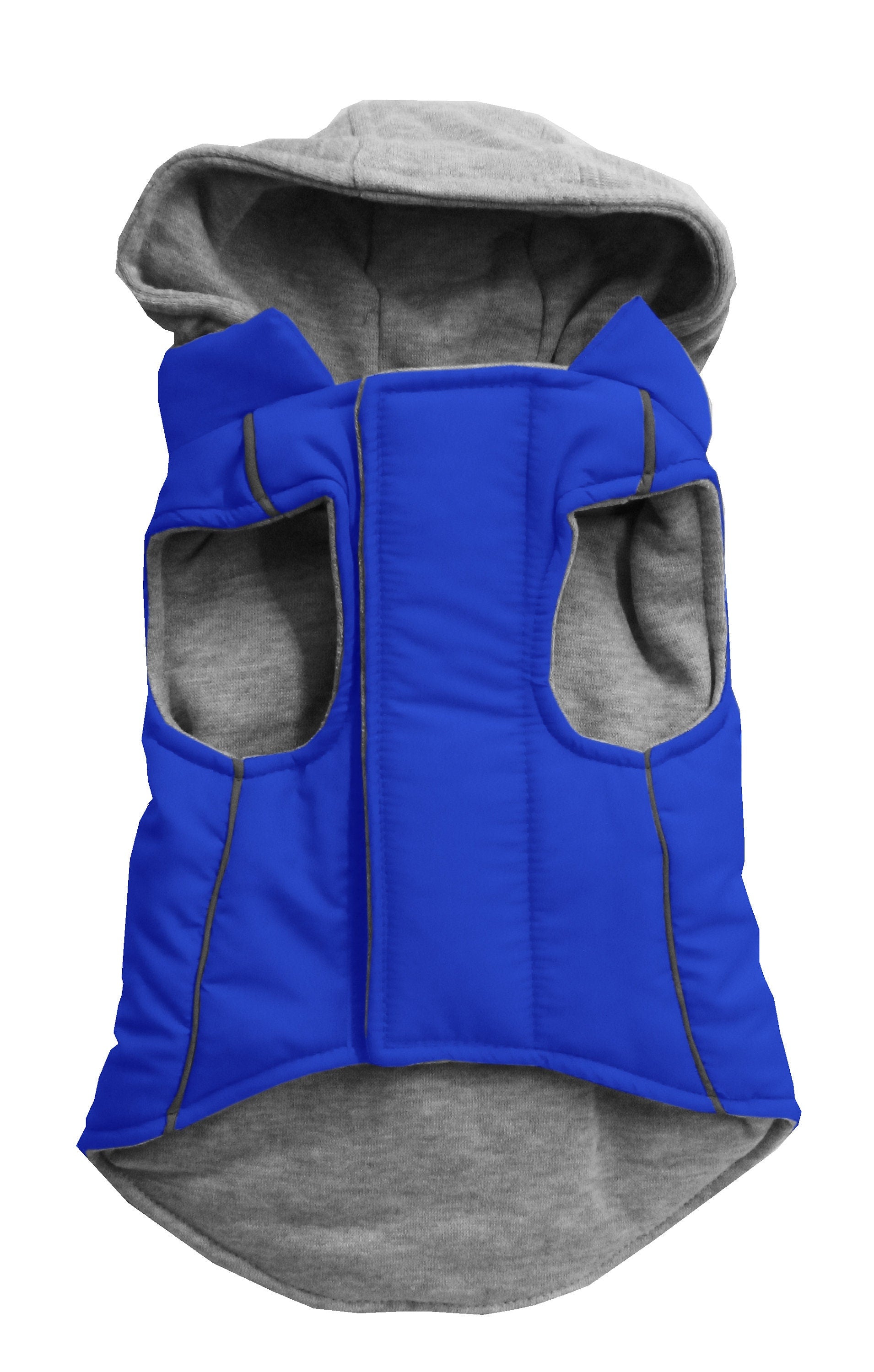 Reversible hooded coat for dogs and cats, featuring a water-resistant outer shell and warm inner hoodie.