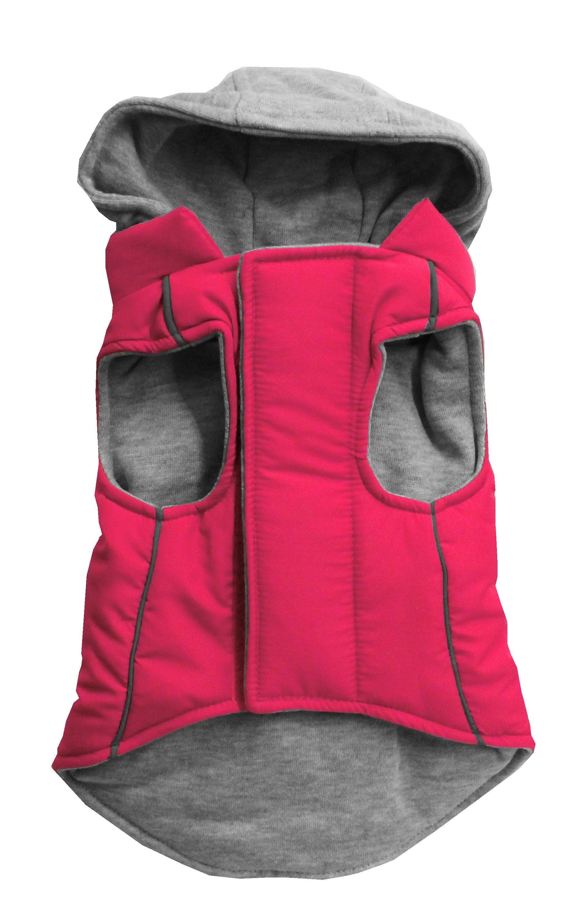 Reversible hooded coat for dogs and cats, featuring a water-resistant outer shell and warm inner hoodie.
