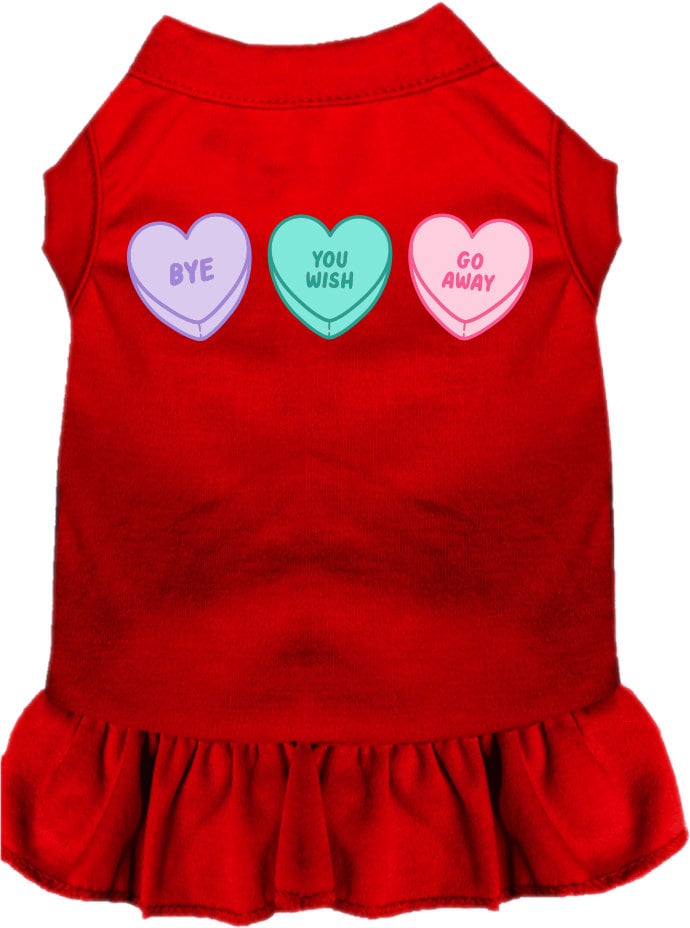 A small to medium pet wearing a cute Anti Valentines Hearts dress with ruffles, showcasing a playful design.