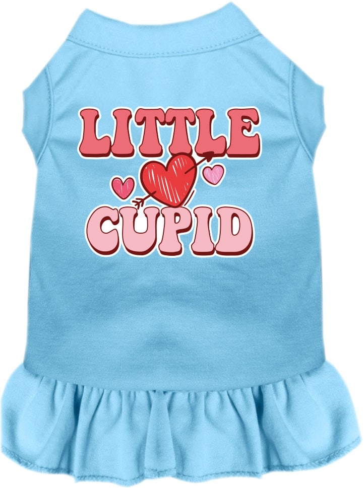 A cute screen printed dress for small to medium pets, featuring a ruffled hem and a charming design, perfect for dogs and cats.