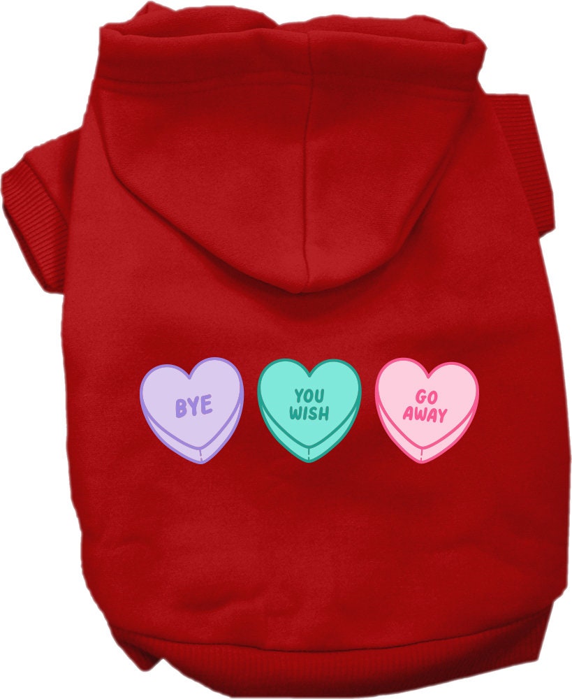 A cozy screen printed hoodie for small to medium pets featuring an anti-Valentine's hearts design, perfect for dogs and cats.