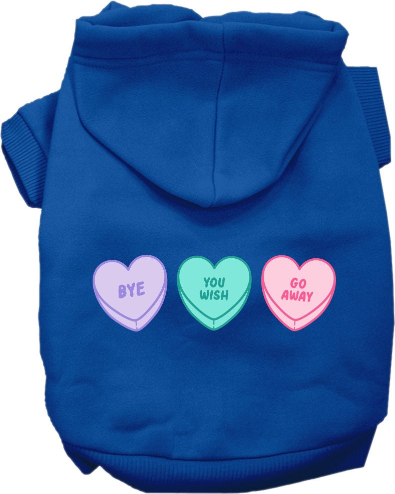 A cozy screen printed hoodie for small to medium pets featuring an anti-Valentine's hearts design, perfect for dogs and cats.