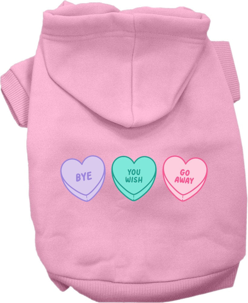 A cozy screen printed hoodie for small to medium pets featuring an anti-Valentine's hearts design, perfect for dogs and cats.